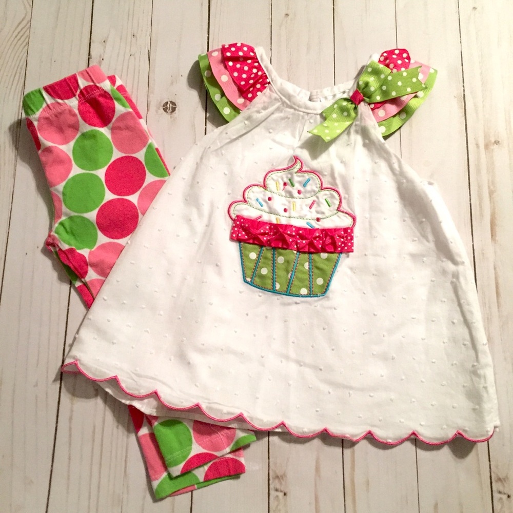 Pink Green White Baby Girl Birthday Dress Pants